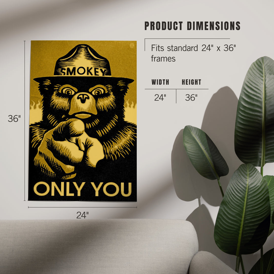 Smokey Bear, Only You, Halftone Yellow, Officially Licensed, Art & Giclee Prints