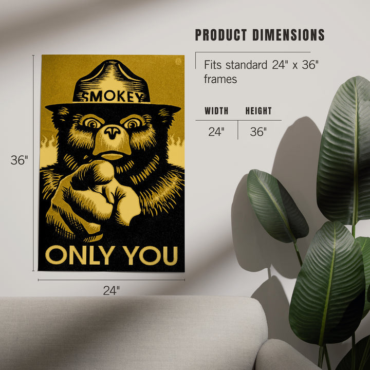 Smokey Bear, Only You, Halftone Yellow, Officially Licensed, Art & Giclee Prints