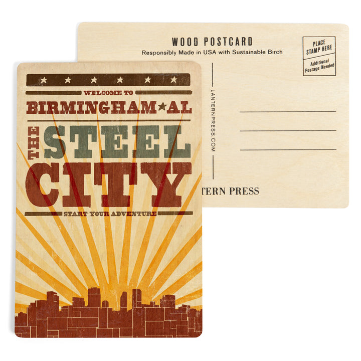 Birmingham, Alabama, Skyline and Sunburst, Wood Sign and Postcards