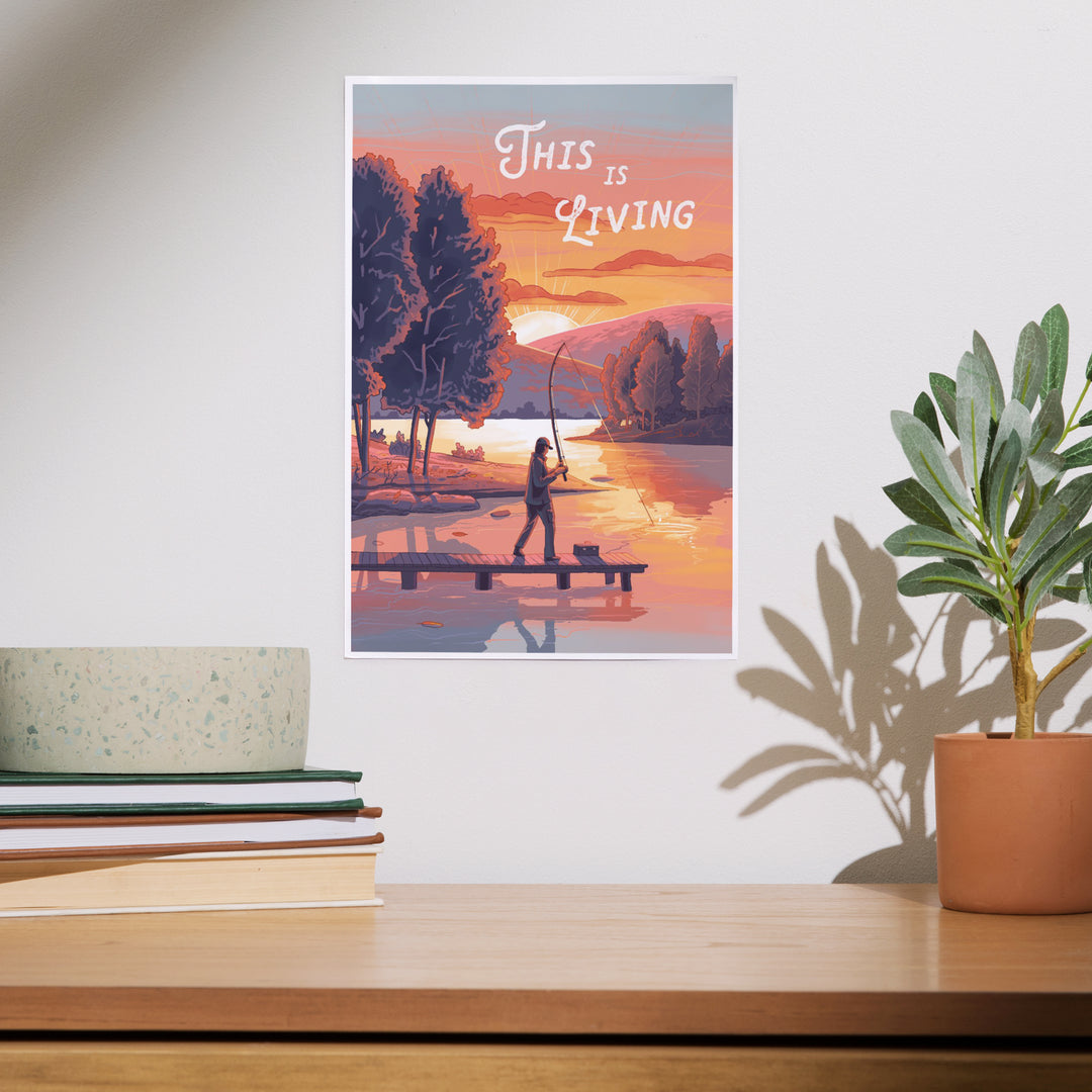 This is Living, Fishing with Hills art prints, metal signs