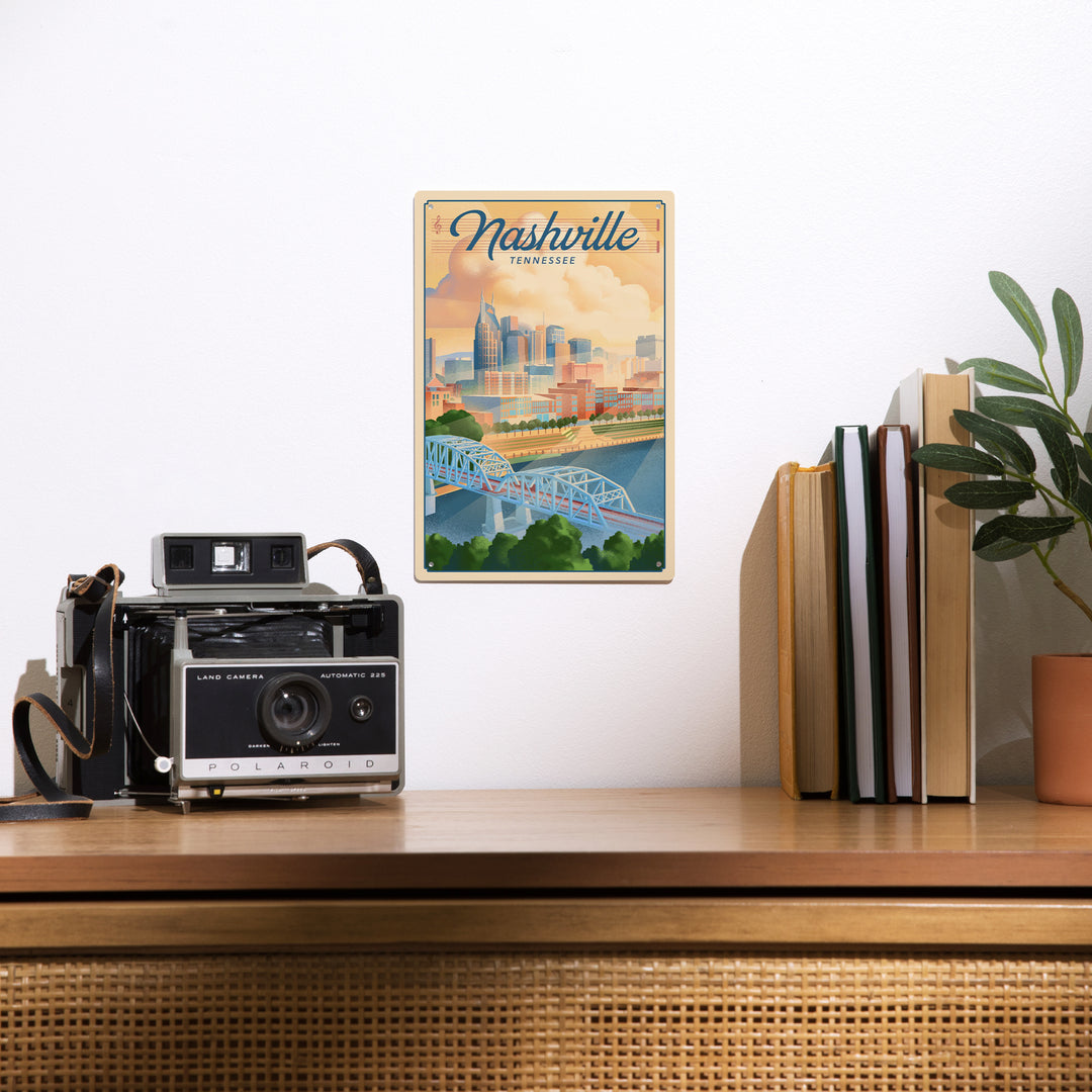 Nashville, Tennessee, Lithograph City Series, 12x18 Metal Sign