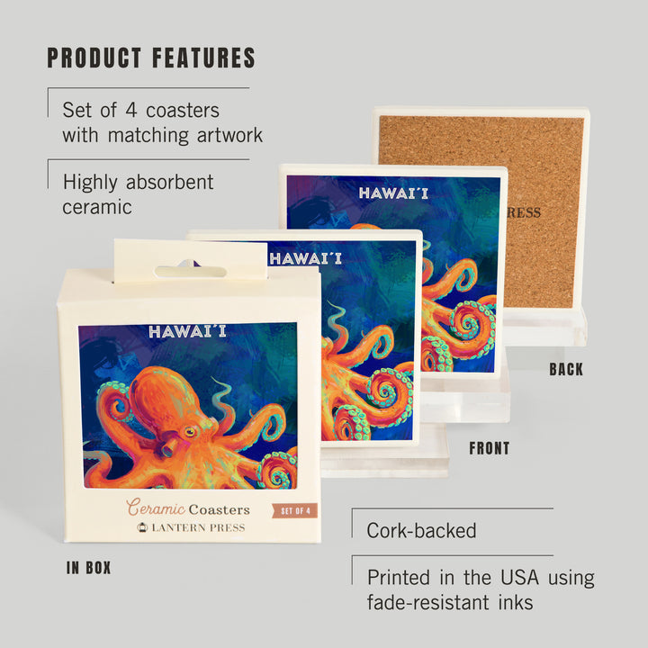 Hawaii, Vivid, Octopus, Coasters