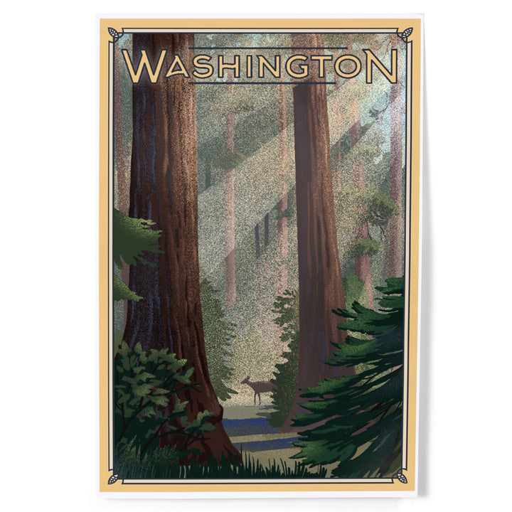 Washington, Deer in Forest, Lithograph, Art & Giclee Prints