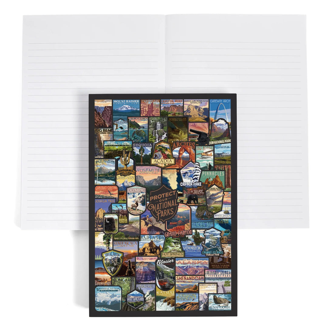 Lined 6x9 Journal, Protect Our National Parks, Collage, Lay Flat, 193 Pages, FSC paper