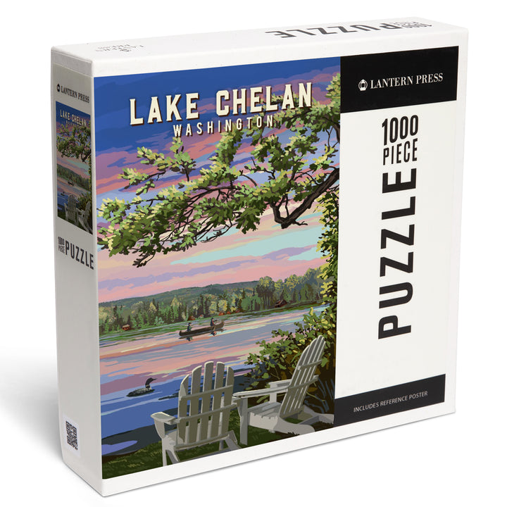 Lake Chelan, Washington, Adirondack Chairs and Lake, Jigsaw Puzzle