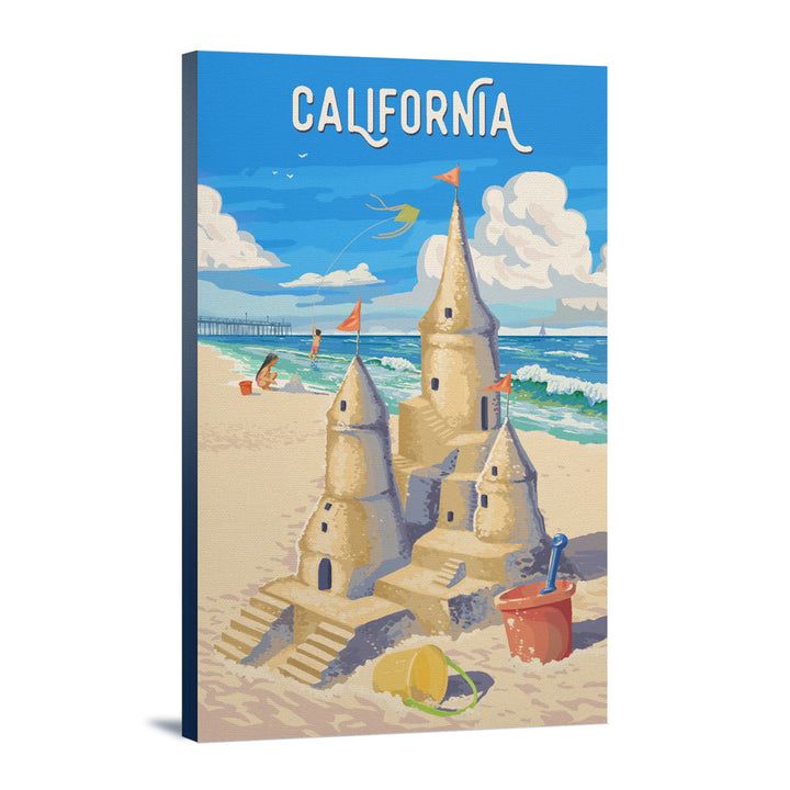 California, Painterly, Soak Up Summer, Sand Castle, Stretched Canvas