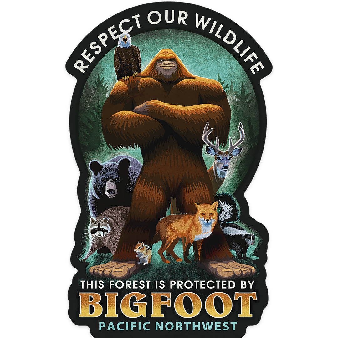 The Pacific Northwest, Respect Our Wildlife, Bigfoot, Contour, Vinyl Sticker