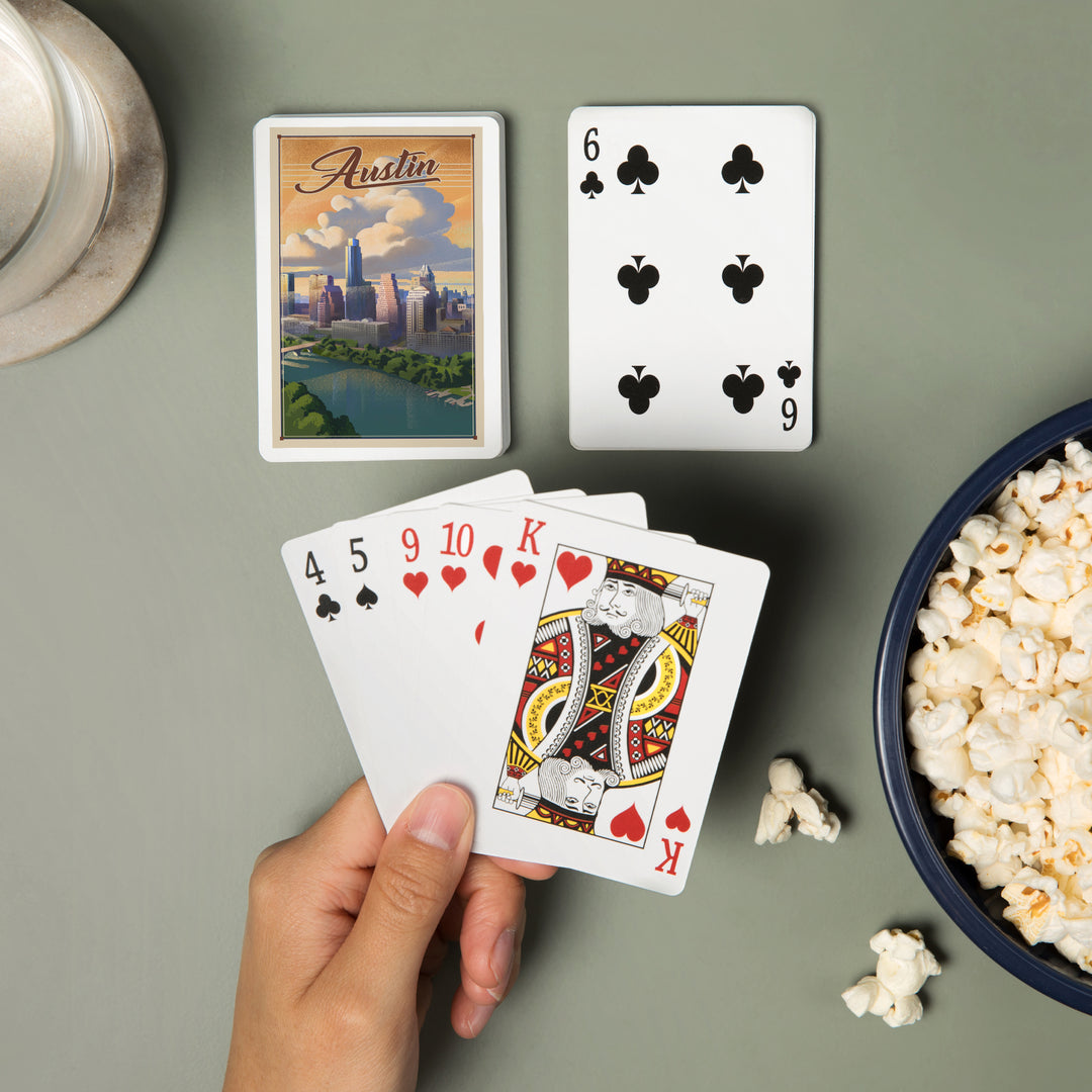 Playing Cards, Austin, Texas, Lithograph, City Series, 52 Card Deck with Jokers in Box, Unique Art