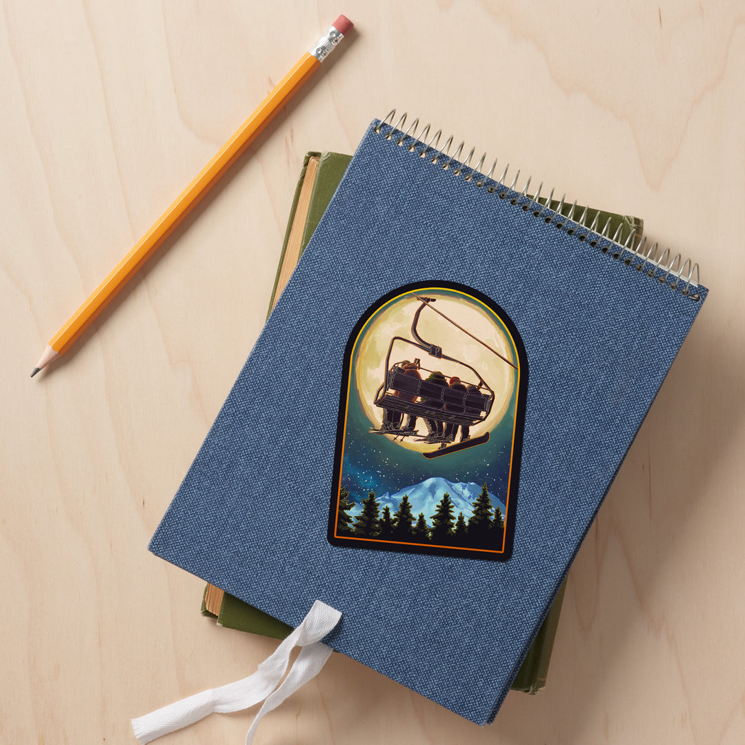 Ski Lift and Full Moon with Snowboarder, Vinyl Sticker