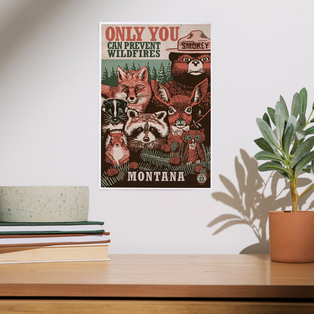 Montana, Smokey Bear and Woodland Creatures, Officially Licensed, Art & Giclee Prints