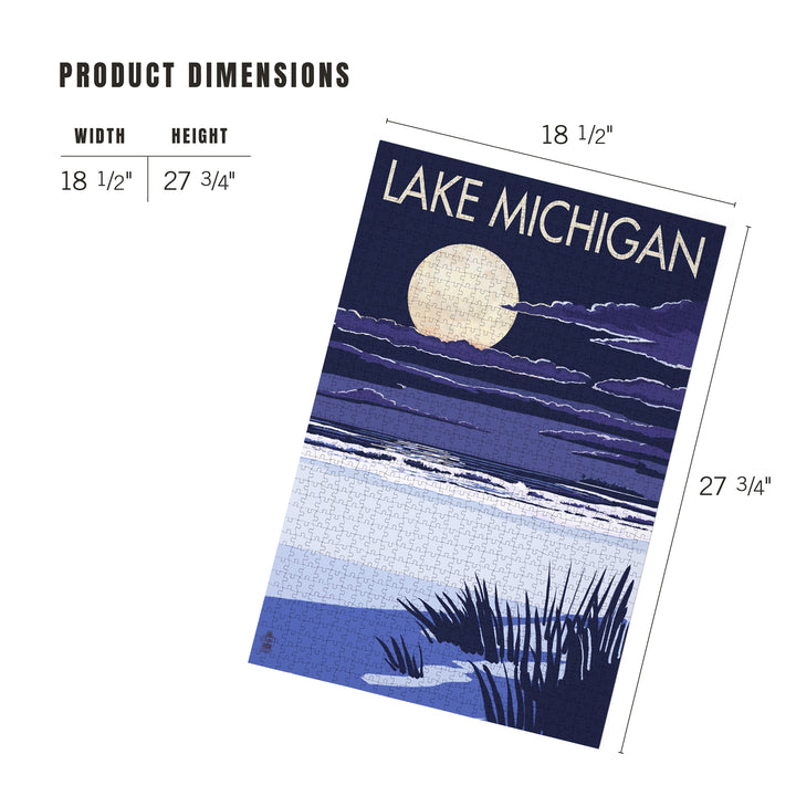 Lake Michigan, Full Moon Night Scene, Jigsaw Puzzle