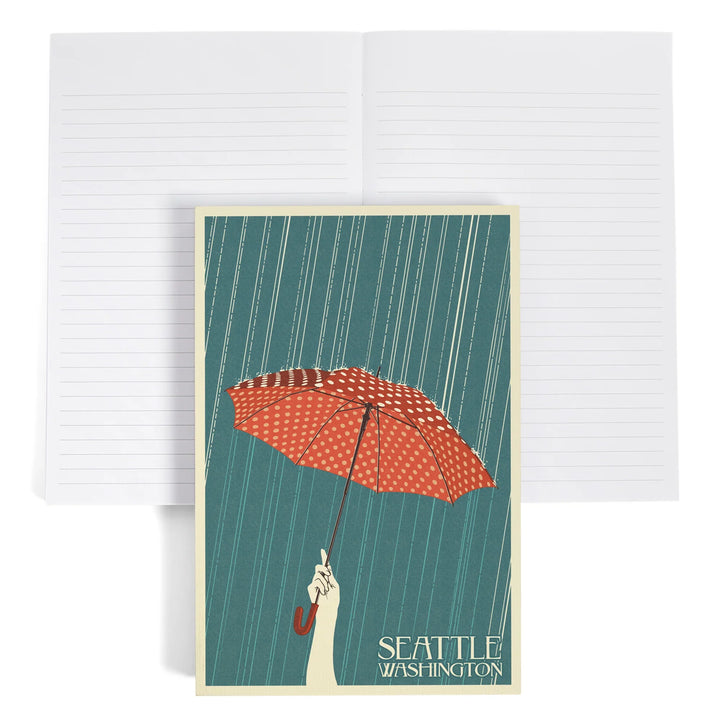 Lined 6x9 Journal, Seattle, Washington, Umbrella Letterpress, Lay Flat, 193 Pages, FSC paper