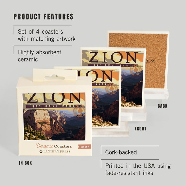 Zion National Park, Zion Canyon Sunset, Typography, Coasters