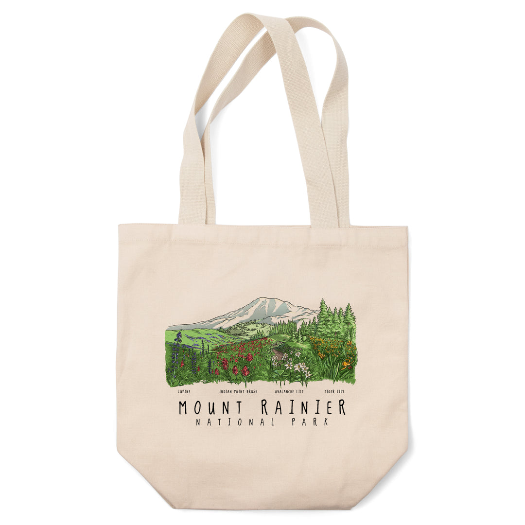 Mount Rainier National Park, Washington, Wildflower Montage, Tote Bag