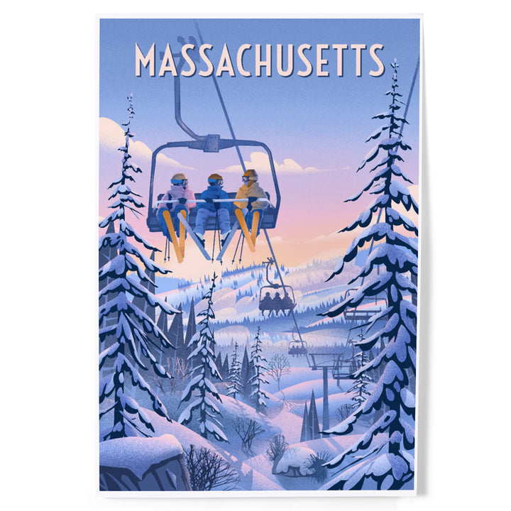 Massachusetts, Chill on the Uphill, Ski Lift, Art & Giclee Prints - Lantern Press