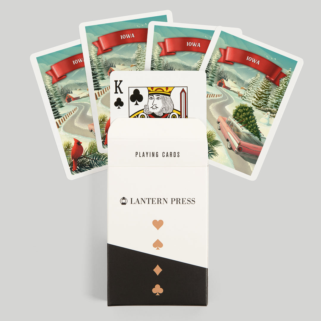 Playing Cards, Iowa, Holiday Tradition, 52 Card Deck with Jokers in Box, Unique Art