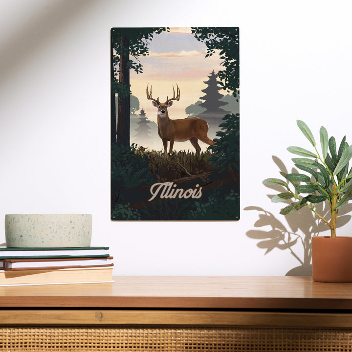 Illinois, Painterly, Deer and Sunrise, Wood Sign and Postcards
