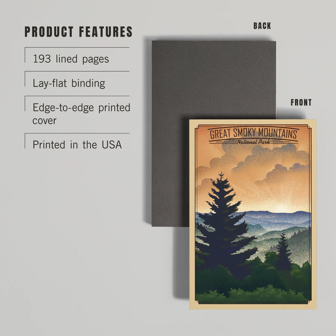 Lined 6x9 Journal, Great Smoky Mountains National Park, Lithograph National Park Series, Lay Flat, 193 Pages, FSC paper
