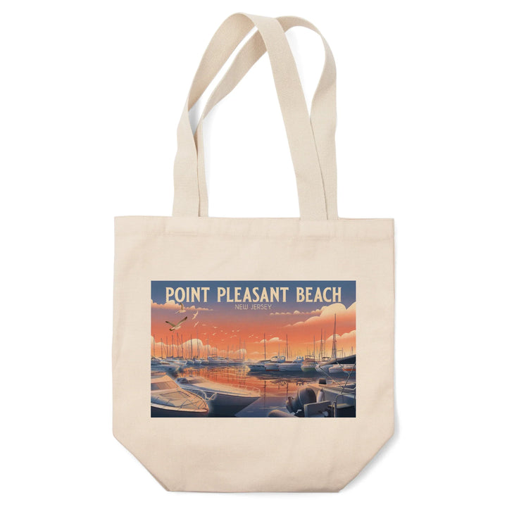 Point Pleasant Beach, New Jersey, Lithograph, Home Sweet Harbor, Boats in Marina, Tote Bag