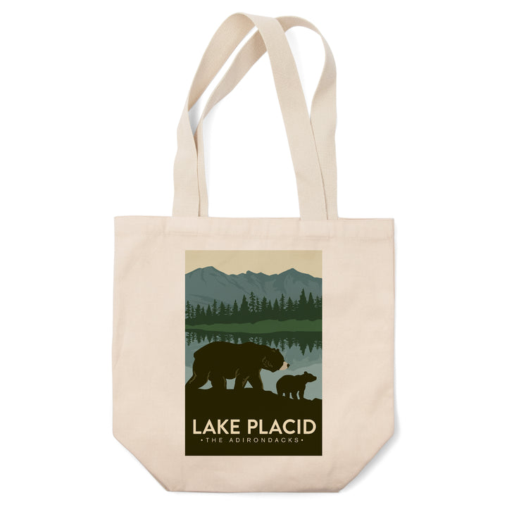 Lake Placid, New York, The Adirondacks, Grizzly Bears, Vector, Lantern Press Artwork, Tote Bag