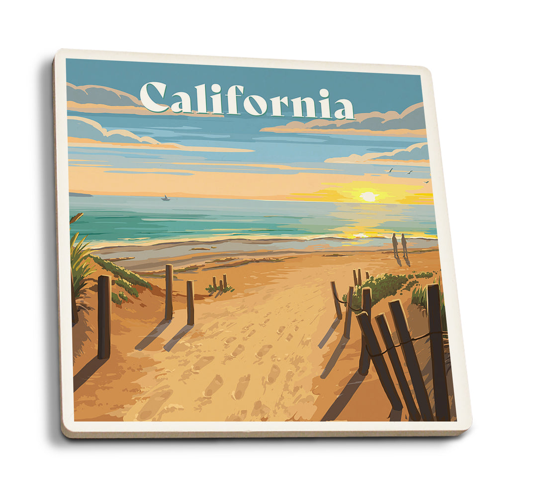California, Painterly, Sand Soul Sun, Beach Path, Coaster Set