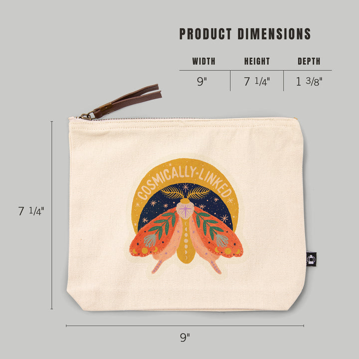 Nature's Beauty Series, Cosmically Linked Moon Moth,, Organic Cotton Zipper Pouch, Go Bag