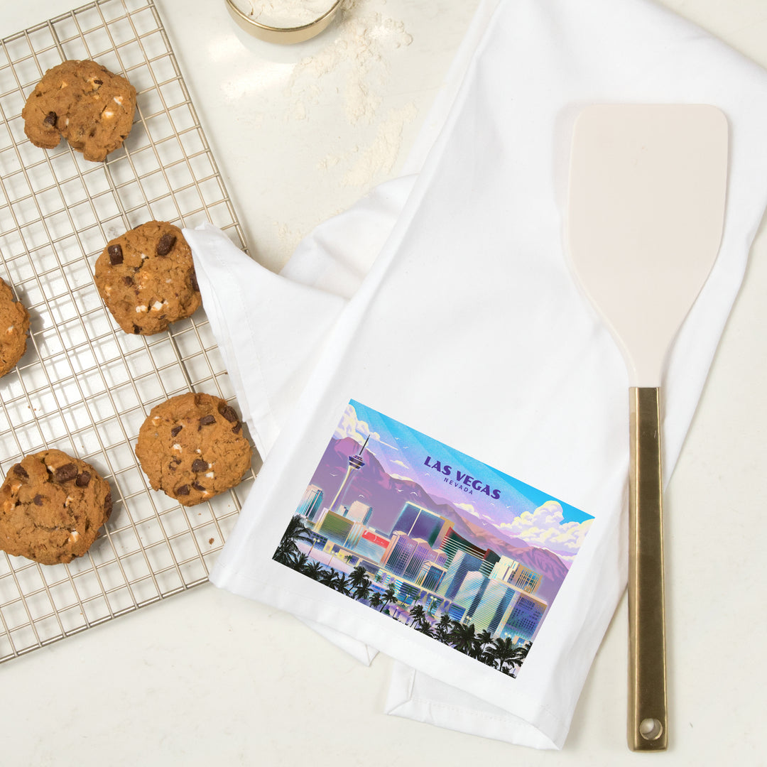 Las Vegas, Nevada, Lithograph, City Series, Organic Cotton Kitchen Tea Towels