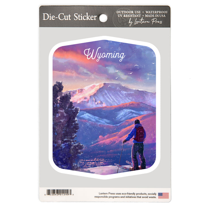 Wyoming, Watercolor Study, Purple Skies, Ski View, Vinyl Sticker