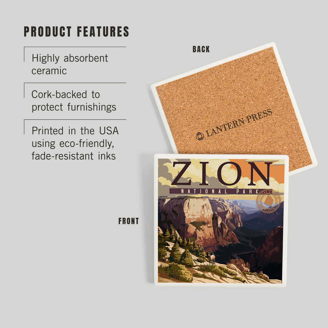 Zion National Park, Zion Canyon Sunset, Typography, Coasters