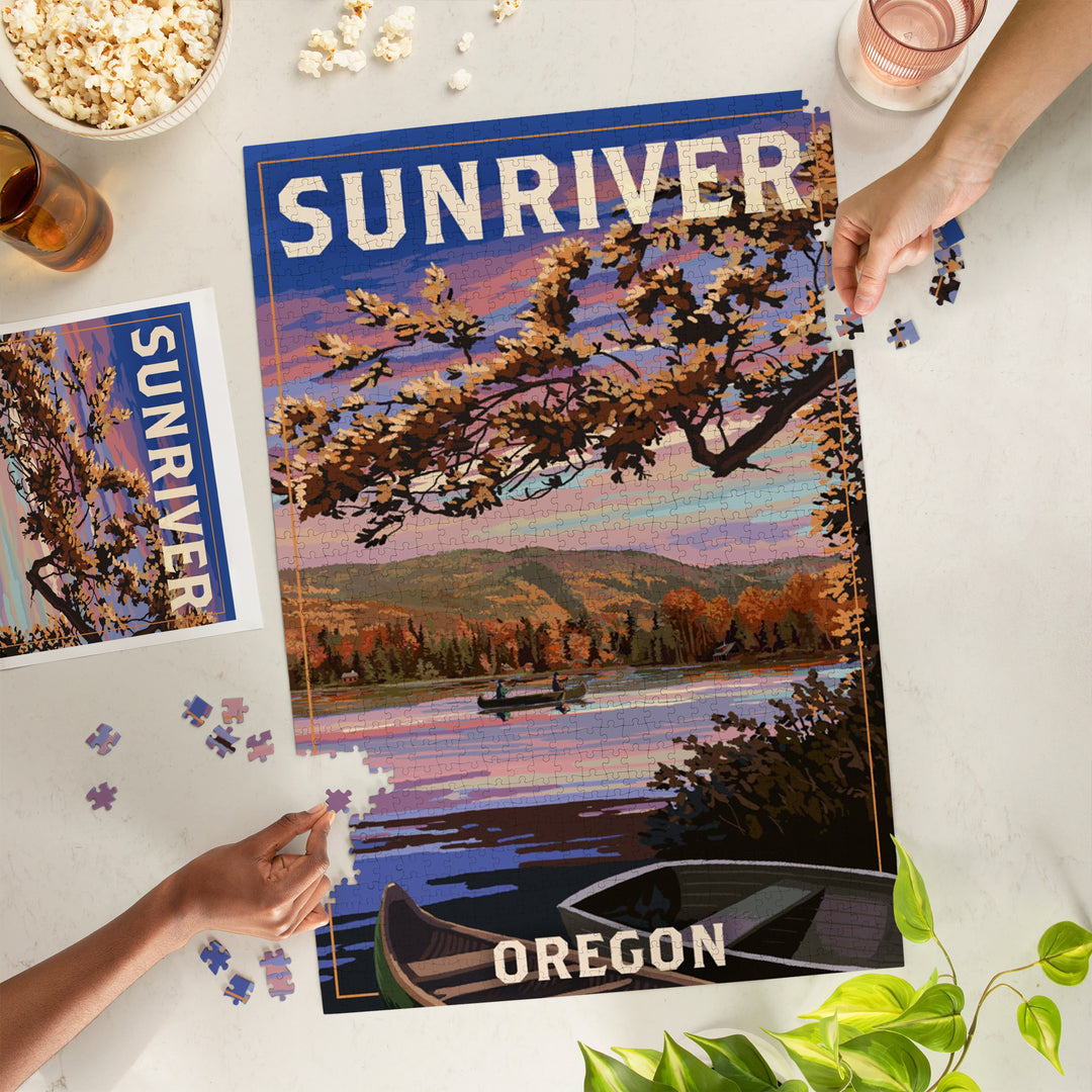 Sunriver, Oregon, Painterly, Lake Sunset Scene, Jigsaw Puzzle