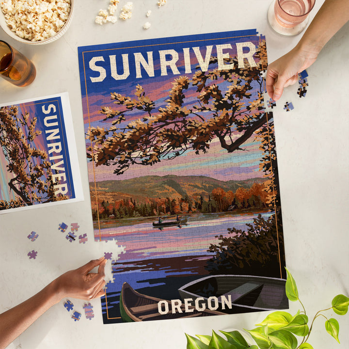 Sunriver, Oregon, Painterly, Lake Sunset Scene, Jigsaw Puzzle
