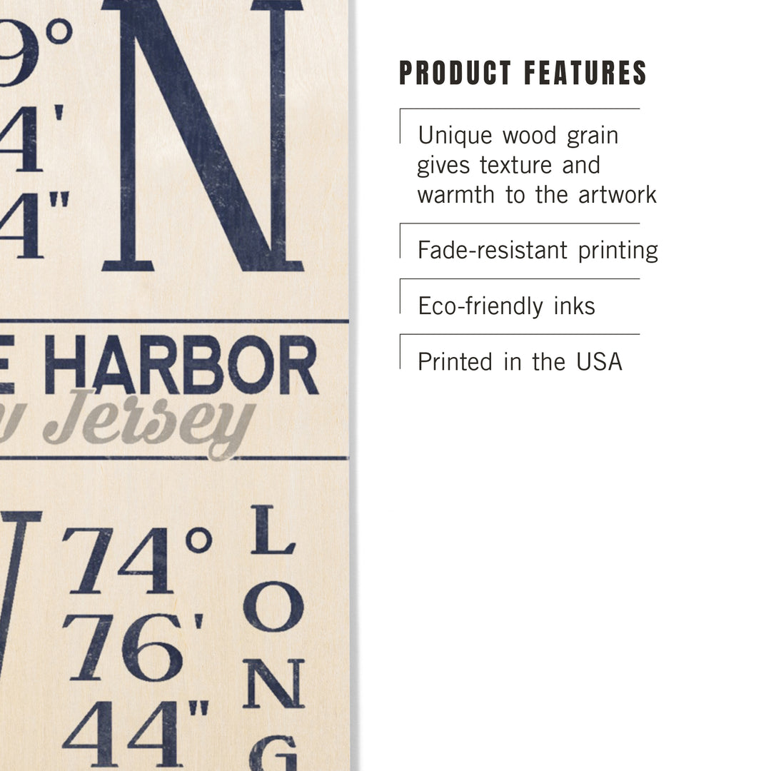 Stone Harbor, New Jersey, Latitude & Longitude (Blue), Lantern Press Artwork, Wood Signs and Postcards