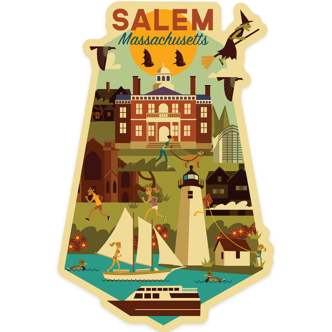 Salem, Massachusetts, Geometric City Series, Contour, Lantern Press Artwork, Vinyl Sticker