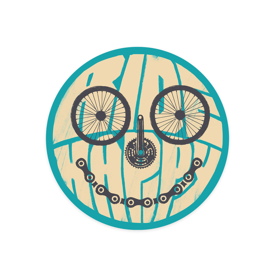 Ride Happy, Biking, Contour, Vinyl Sticker
