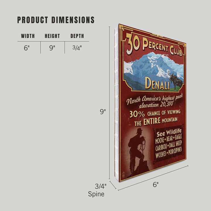 Lined 6x9 Journal, Denali National Park, Alaska, 30% Club Vintage Sign, Lay Flat, 193 Pages, FSC paper