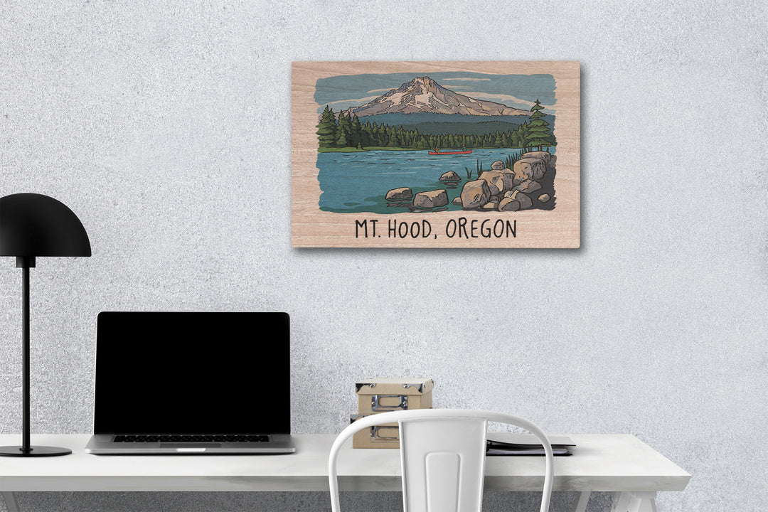 Mount Hood, Oregon, River & Mountain, Line Drawing, Lantern Press Artwork, Wood Signs and Postcards