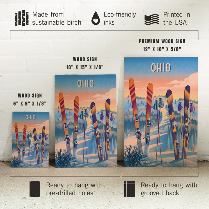 Ohio, Prepare for Takeoff, Skis in Snowbank, Wood Signs and Postcards