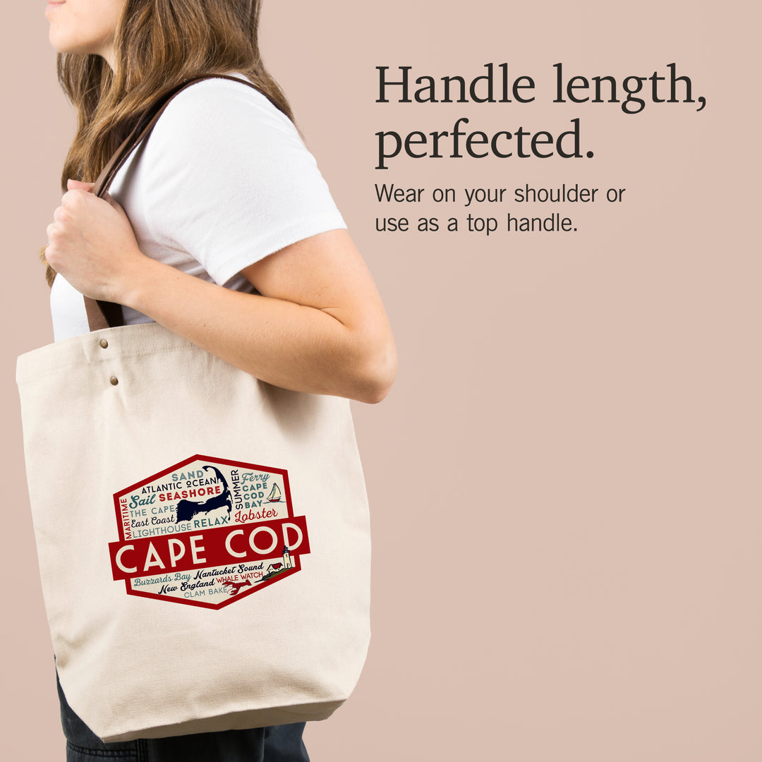 Cape Cod, Massachusetts, Typography & Icons, Contour, Lantern Press Artwork, Accessory Go Bag