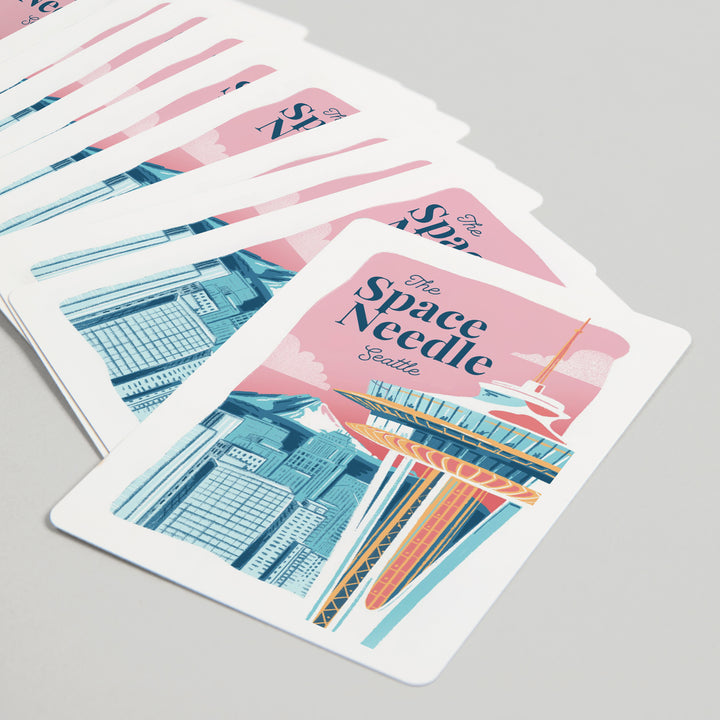 Playing Cards, Seattle, Washington, Space Needle, Epic City Scene, 52 Card Deck with Jokers in Box, Unique Art