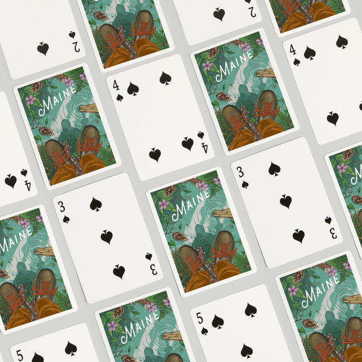 Playing Cards, Maine, Embrace the Elements Hiking, 52 Card Deck with Jokers in Box, Unique Art