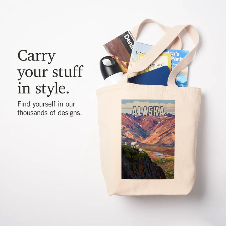 Alaska, Painterly, Bighorn Sheep Heard, Tote Bag