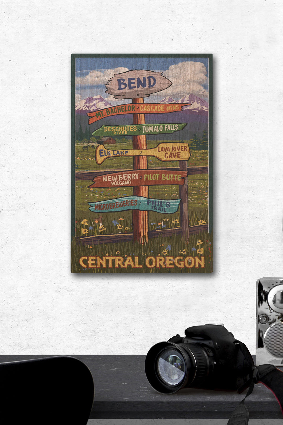 Bend, Central Oregon, Destination Signpost, Lantern Press Artwork, Wood Signs and Postcards