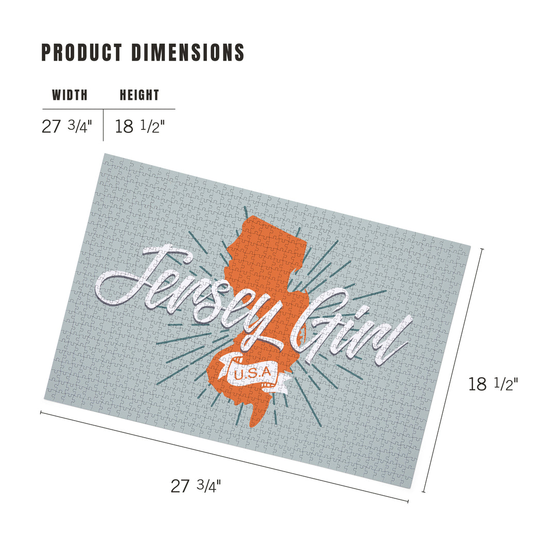 Jersey Girl, State Outline, Orange and Teal, Jigsaw Puzzle