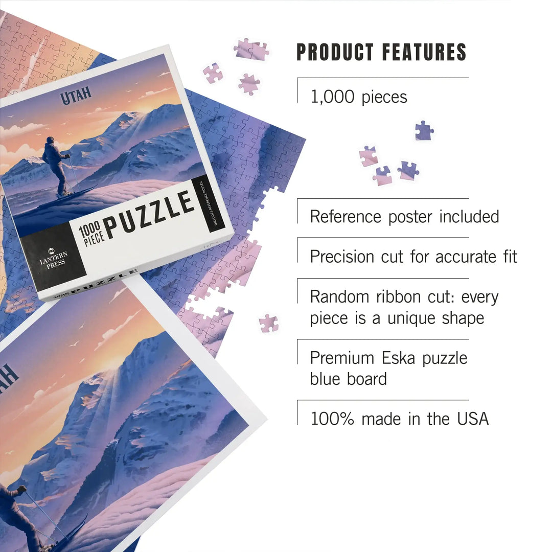 Utah, Lithograph, Skier at the Top, Jigsaw Puzzle