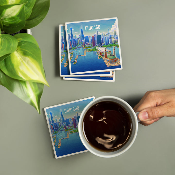 Chicago, Illinois, Lithograph City Series, Coasters
