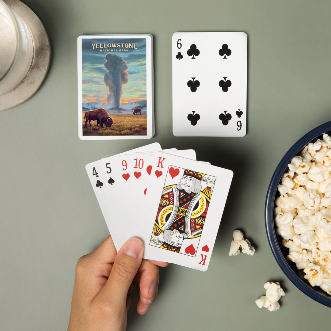 Playing Cards, Yellowstone National Park, Wyoming, Oil Painting, Old Faithful Eruption, 52 Card Deck with Jokers in Box, Unique Art