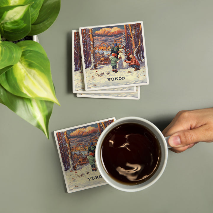 Yukon, Merry and Bright, Vintage Snowman, Coasters