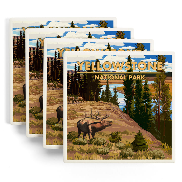 Yellowstone National Park, Montana, Yellowstone River and Elk, Coasters