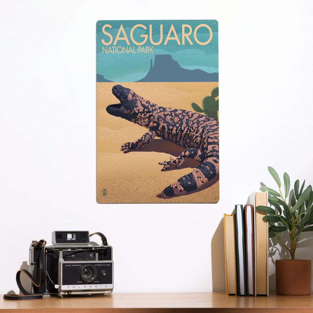 Saguaro National Park, Arizona, Gila Monster, Lithograph, Metal Signs
