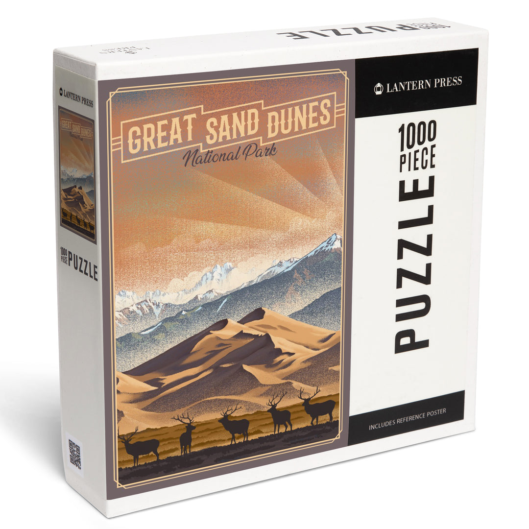 Great Sand Dunes National Park, Colorado, Lithograph National Park Series, Jigsaw Puzzle